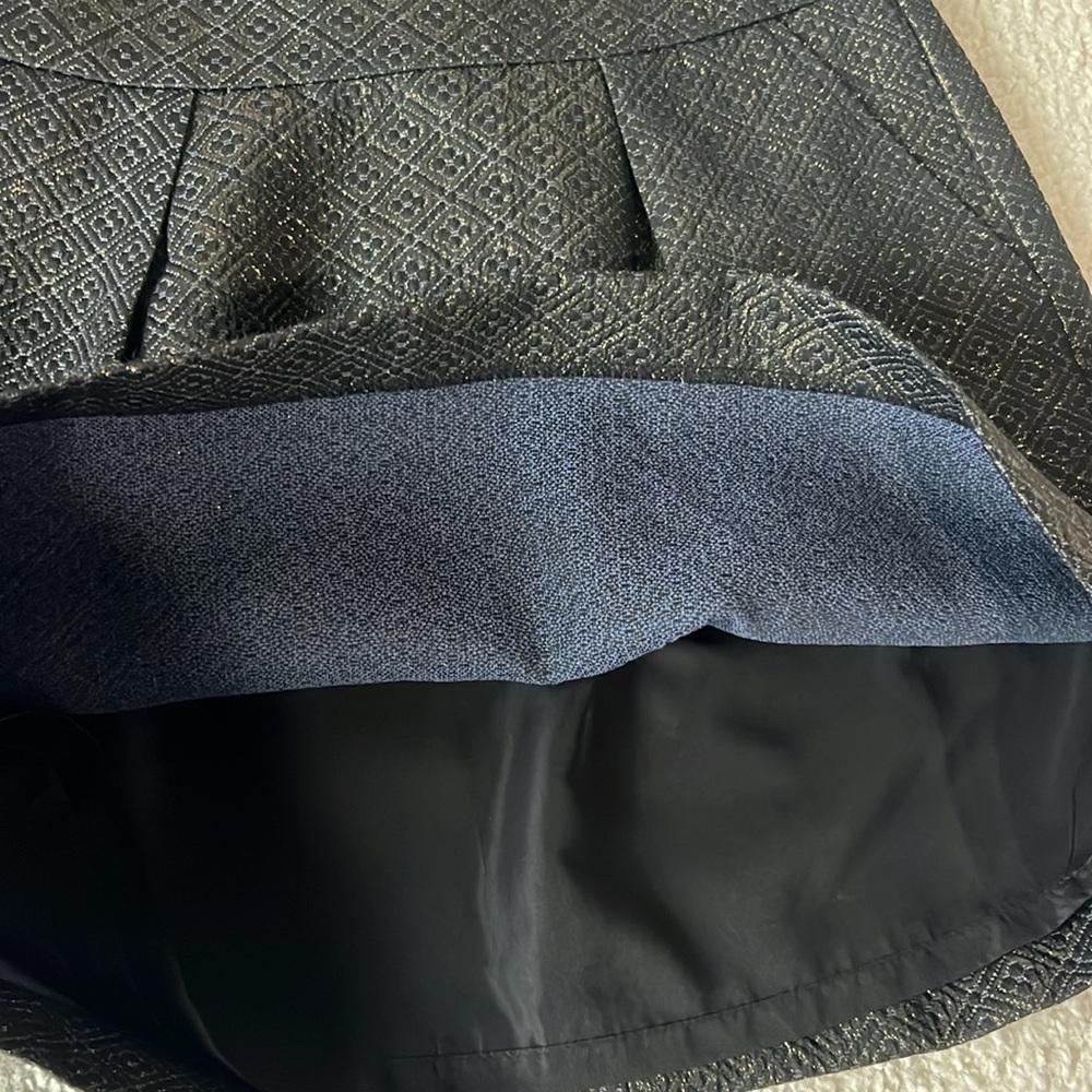 Ann Taylor LOFT Black Metallic Gold Jacquard A-Line Skirt Pockets - Picture 4 of 6